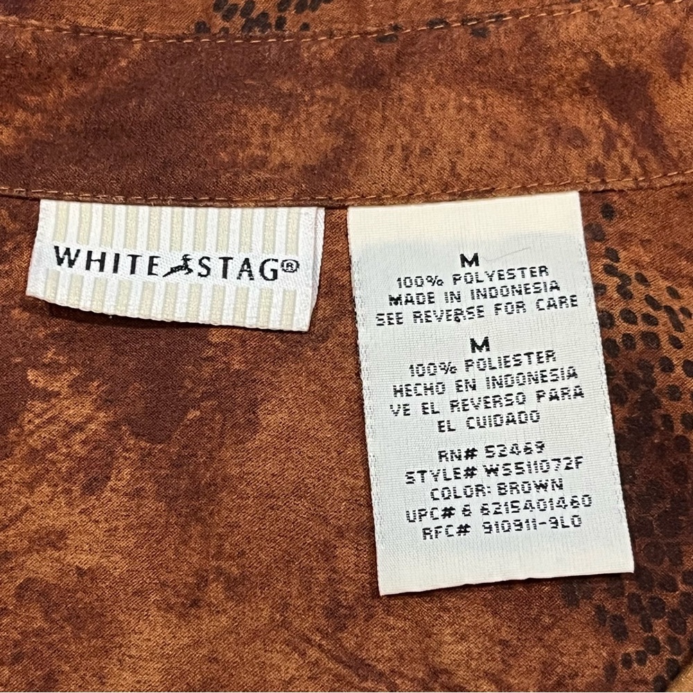 White Stag Brown Animal Cheetah Leopard Print Button Up Shirt Women Medium - Picture 8 of 16